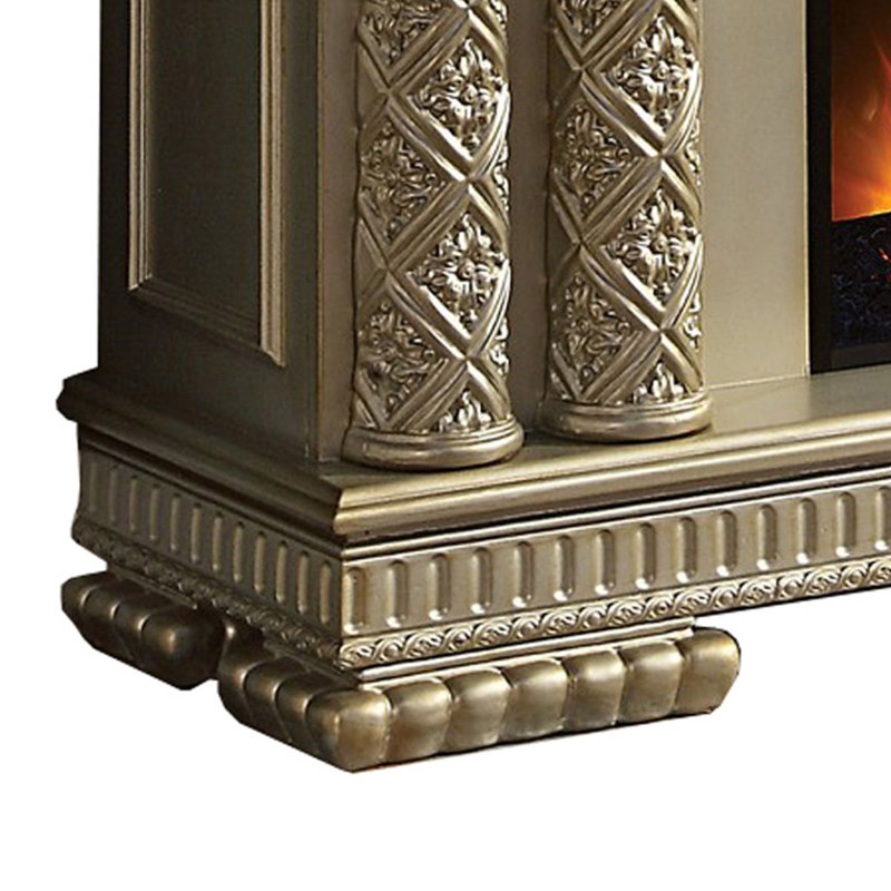 59 Inch Classical Electric Fireplace, Carved, Remote, Gold