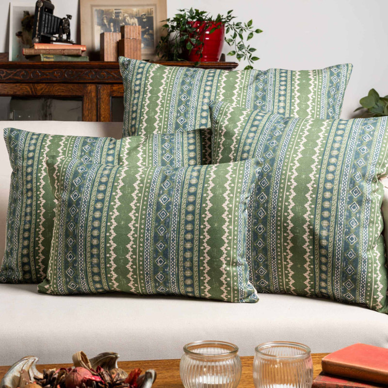 Aztec Trail Cushion in Indigo Blue and Green, 43x30cm, Cover only