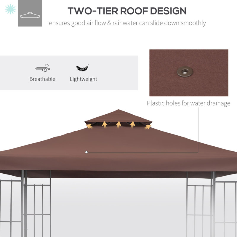 Auvent de remplacement pour abri de jardin 9,8 pi x 9,8 pi Outsunny, couverture UV à 2 niveaux pour abri de jardin extérieur 9,84 pi x 9,84 pi, modèles 01-0153 et 100100-076, café (dessus seulement)