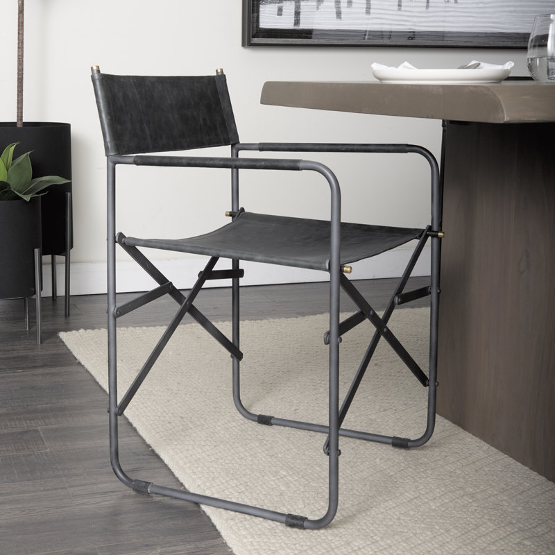 Sambac 18'' H Metal Folding Arm Chair, Black