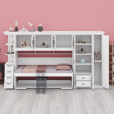 Lit escamotable mural avec garde-robe, armoire et bureau Murphy
