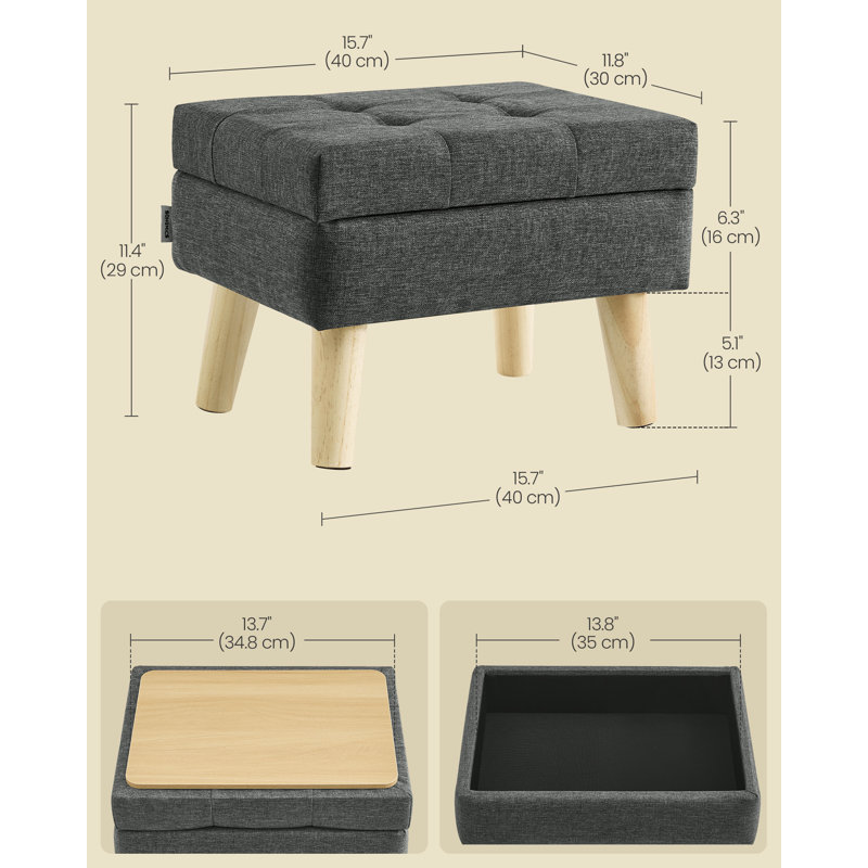 40cm Wide Clear Utility Stool Ottoman, Grey