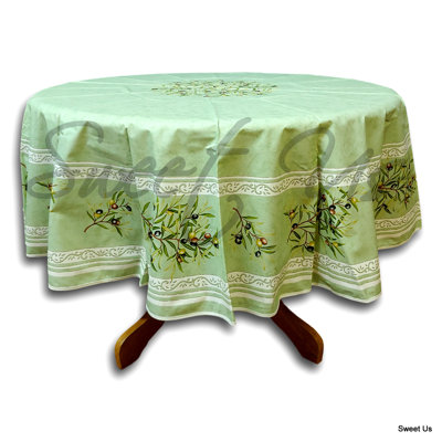 Wipeable Stain Resistant Acrylic Coated Cotton Provencal Olives Floral Round Tablecloth Collection