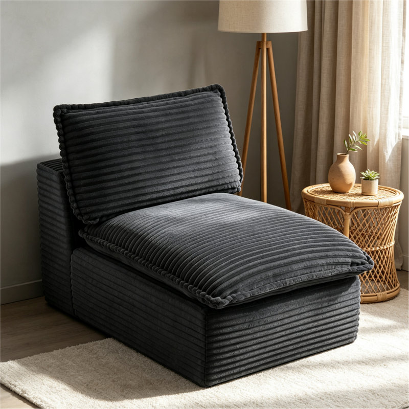 Vacuum Compression Single Middle Modular Sofa, Gray Corduroy