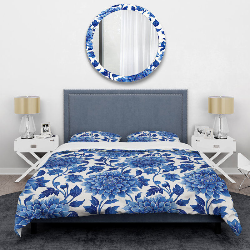 Ensemble de housse de couette Cobalt Blue Floral Transitional III - Transitional
