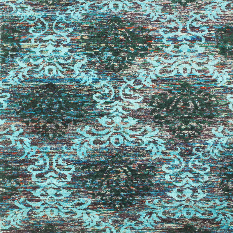 Tapis bleu/noir contemporain, Carré 5 pi