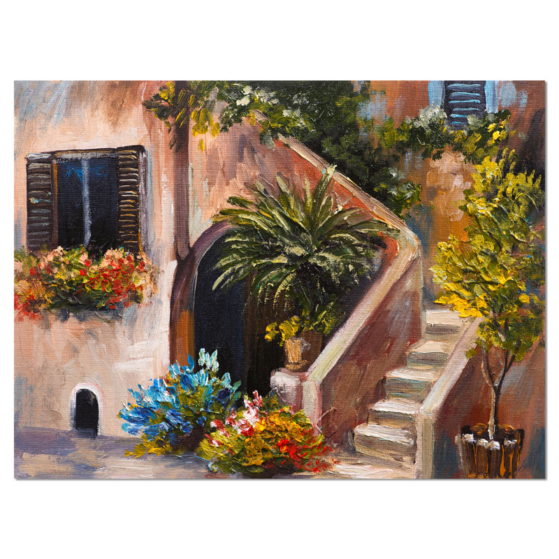 "summer terrace landscape" , reproduction d’art sur toile tendue, H 30 po x l 40 po