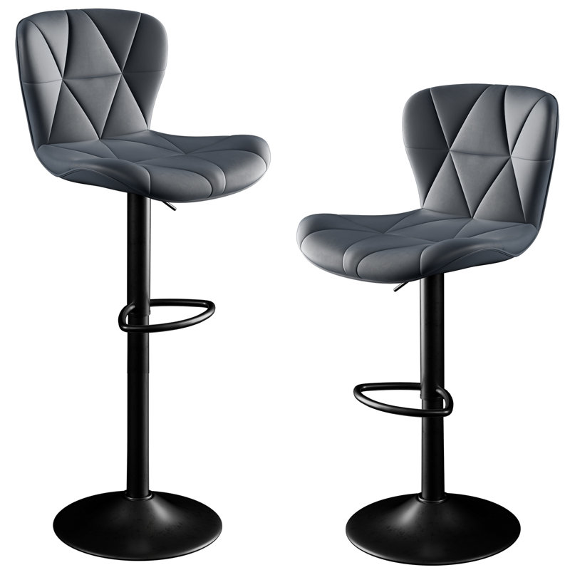 Higginsport Swivel Upholstered Adjustable Height Counter Stool with Metal Frame, Grey, 2