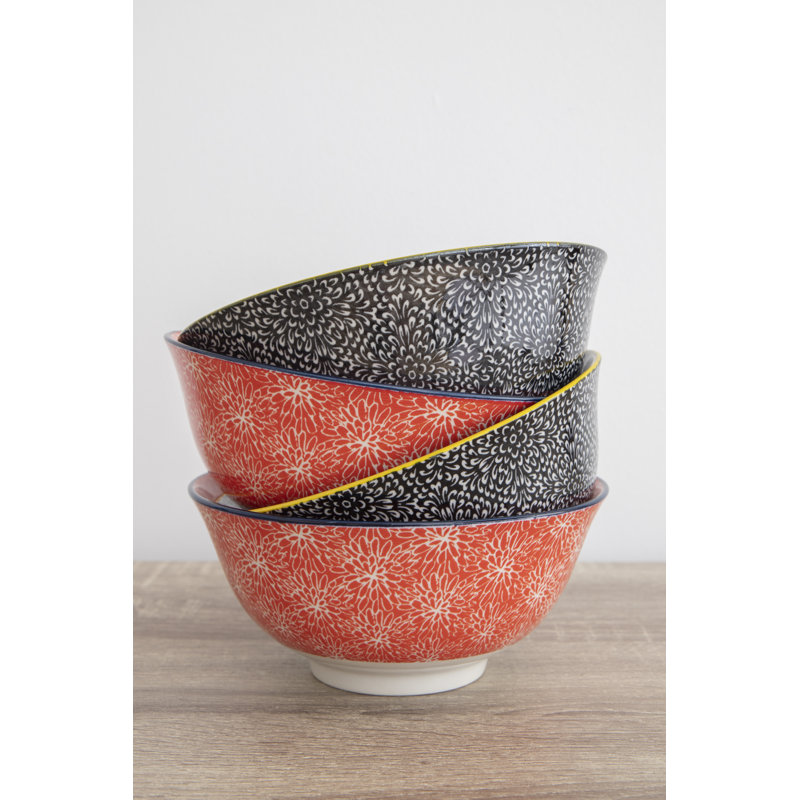 4 Piece Dessert Bowl Set, Red/Black