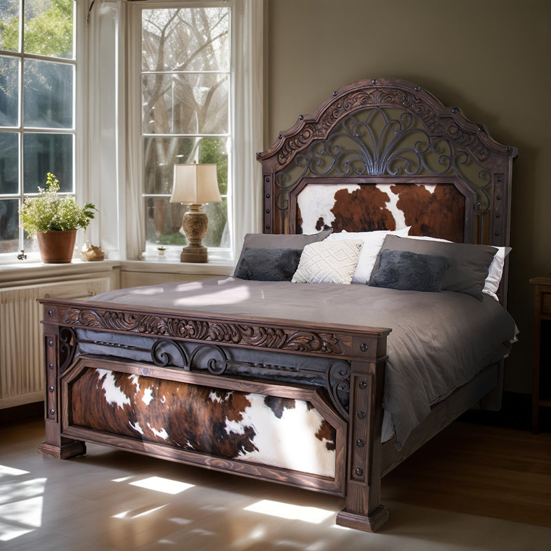 Rancho Elegante Cowhide Queen Panel Bed, Queen