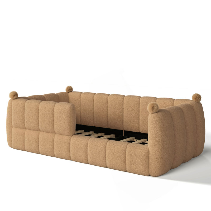 Lit de sol doux rembourré avec rails de sécurité Montessori, Naturel