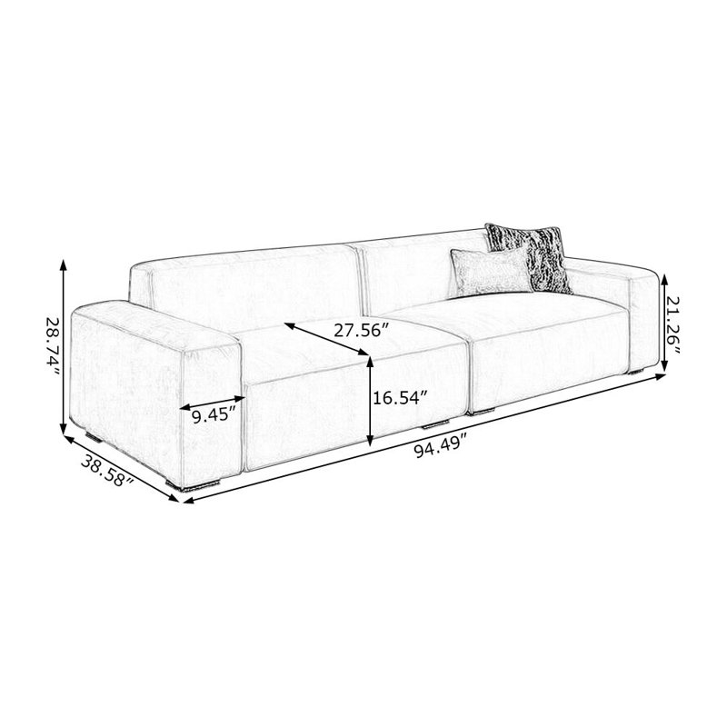 Canapé modulaire orange en polyester, Orange, 3, H 28,74 po x l 94,49 po x P 38,58 po