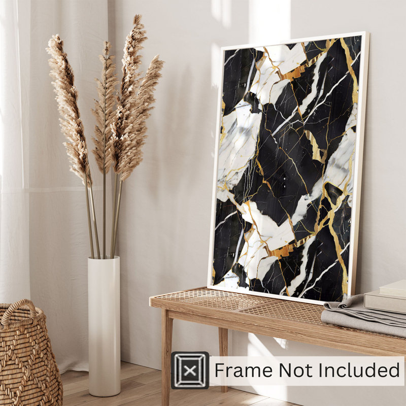 «Abstract Geode Black», reproduction d'art moderne sans cadre, H 36 po x l 24 po