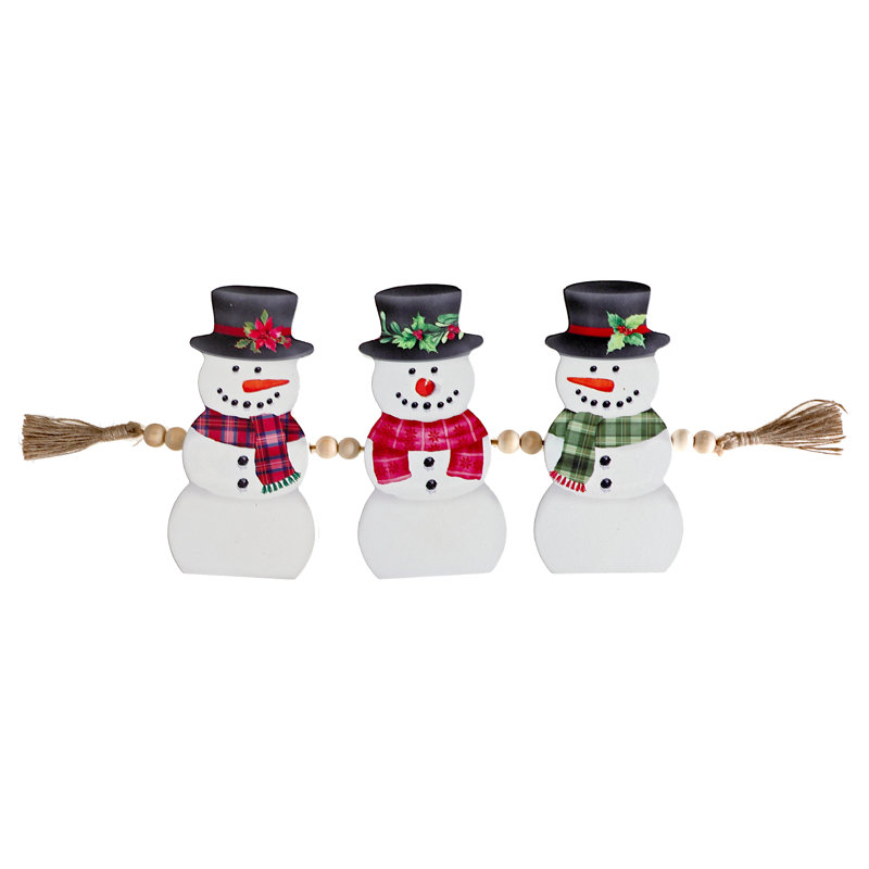 Support triple bonhomme de neige avec pampilles