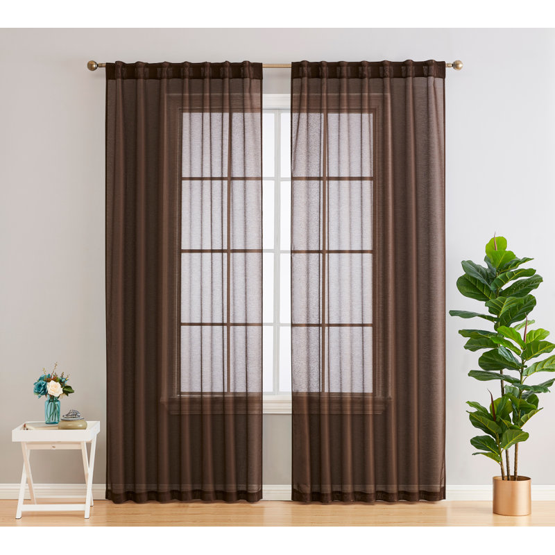 Lauren Semi Sheer Curtain Pair, 54" W x 72" L, Chocolate Brown