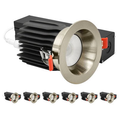 Luxrite 3 po Luminaire encastré à DEL sans cadre avec garniture ronde en nickel brossé, 15 / 20W, 1450 / 2100LM, intensité variable, intensité variable 60 °, lot de 6