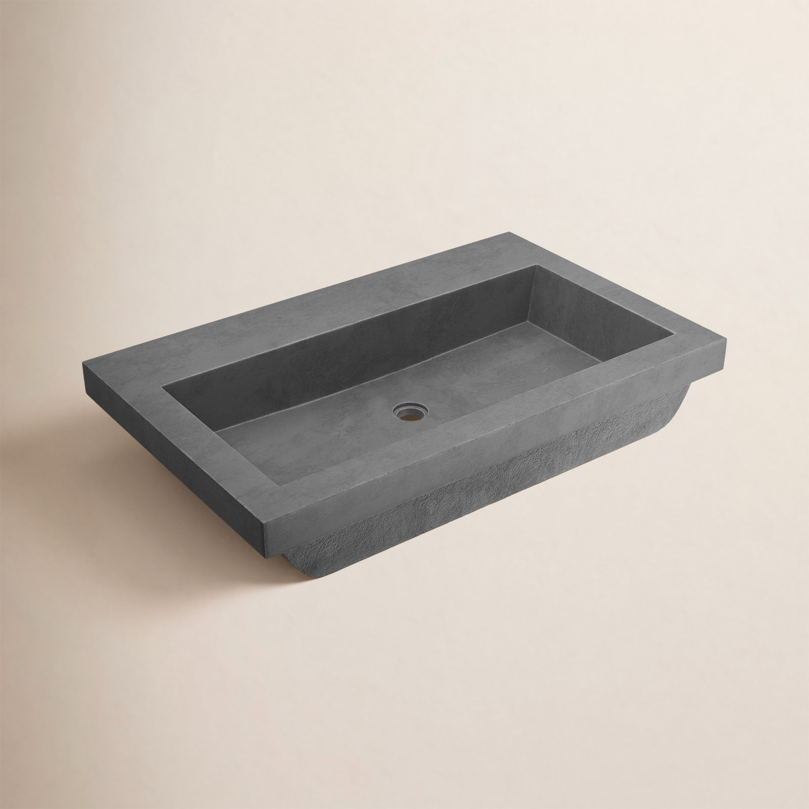 Trough Handmade Rectangular Drop-In Bathroom Sink, Slate, No Faucet Hole