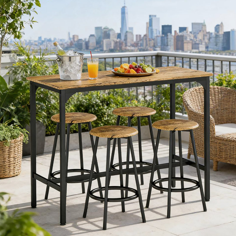Ensemble 5 pièces de table de bar et de chaises à hauteur de comptoir, table avec 4 tabourets