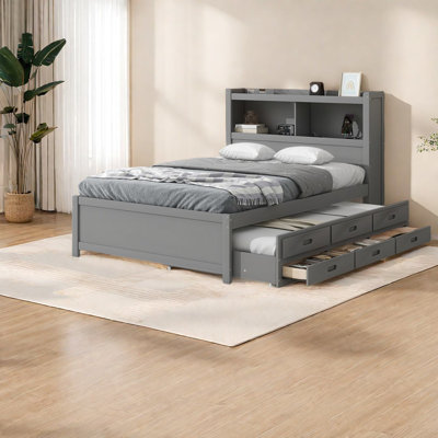 Lits modernes en bois gris avec rangement et USB, peu encombrant