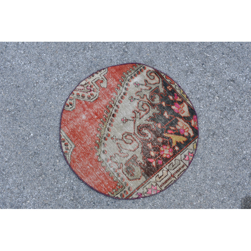 Tapis turc vintage rétro fait à la main avec motif floral éclatant parfait pour les vestibules brun / rouge