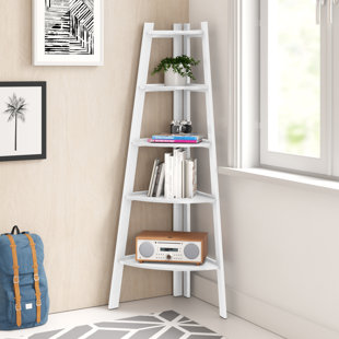 70 inch Tall Corner Shelf, Rustic Ladder Corner Bookshelf Bookcase