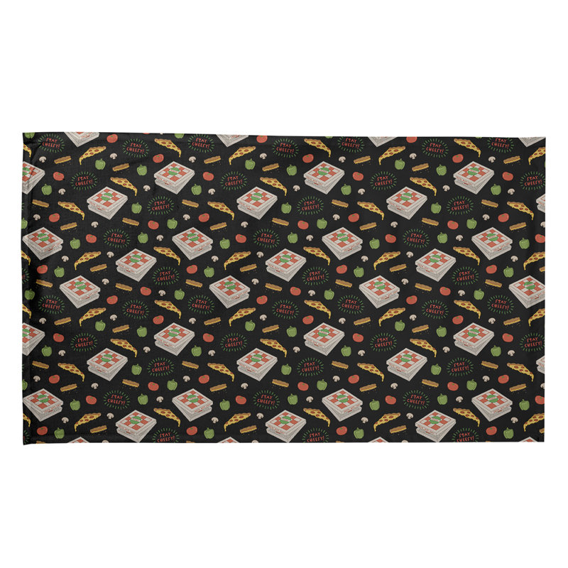 Torchon à motif de pizza, Noir, Polyester sergé