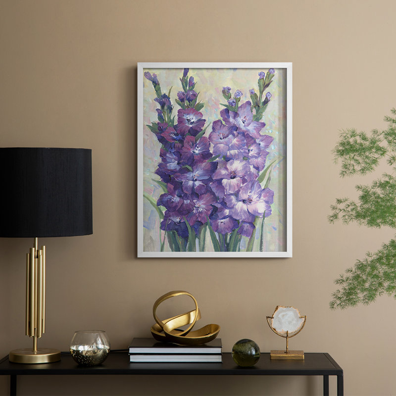 Gladiolas Blooming II, reproduction encadrée - bois massif, H 30 po x l 24 po, Blanc