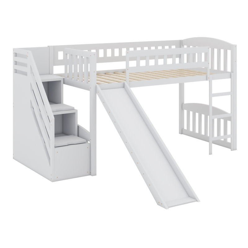 Lit mezzanine avec escalier et glissade, Blanc