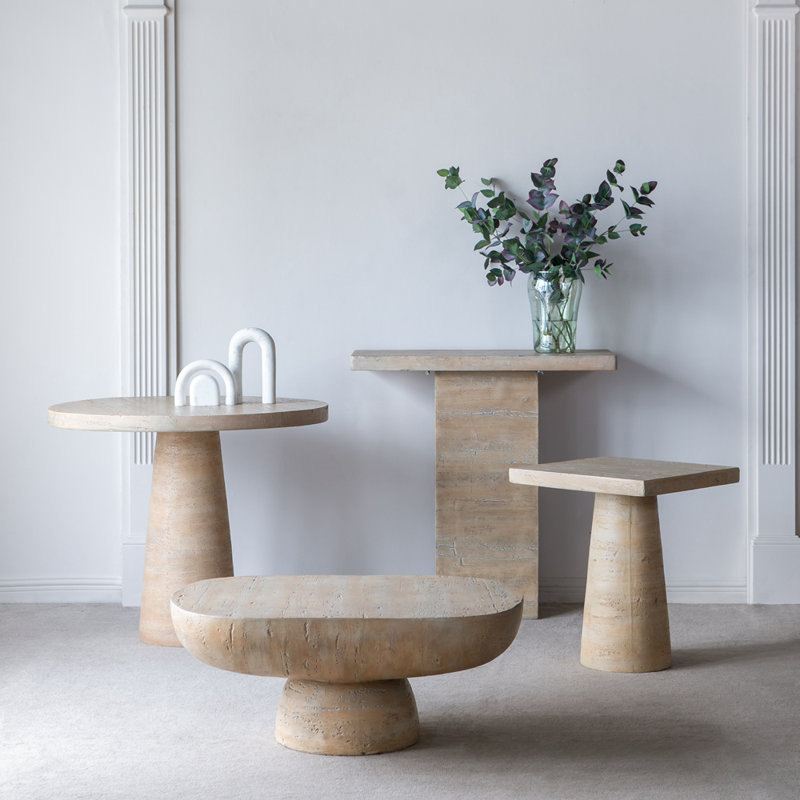 20X20x24" Square Side Table With Pedestal Base, Cream