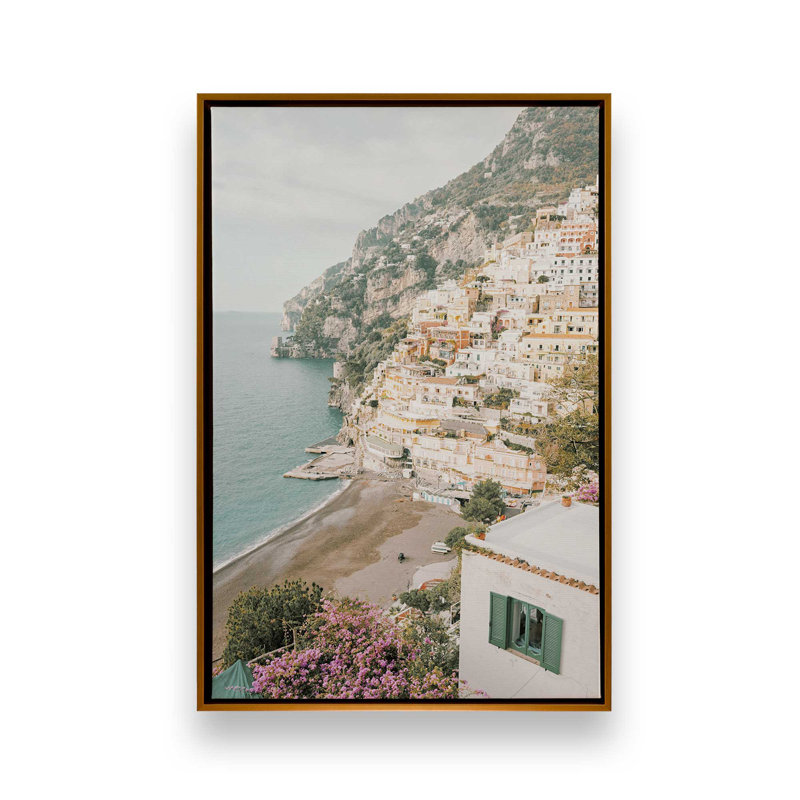 Impression sur toile Seaside Heights, H 36,75 po x l 24,75 po x P 1,75 po, Cadre flottant or poli