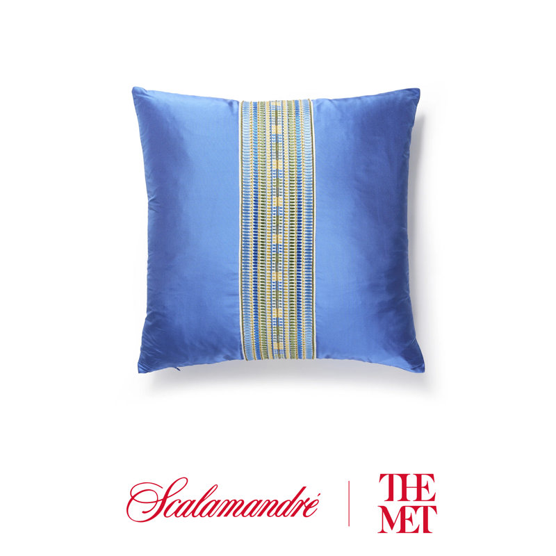 The MET x The House of Scalamandre Amarna/Olympia Taffeta Pillow, Nile Blue/Azure