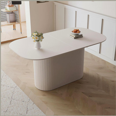 63 " MDF New Cream Style Dining Table and Regular Edge Table, 4-8 Person Dining Table,  Vertical Striped Table Legs, Thick Elegant Combination Table Top, Suitable for Home and Kitchen