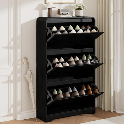 10.25" Narrow Shoe Cabinet w/ 3 Flip Drawers, Slim Entryway Organizer, Black