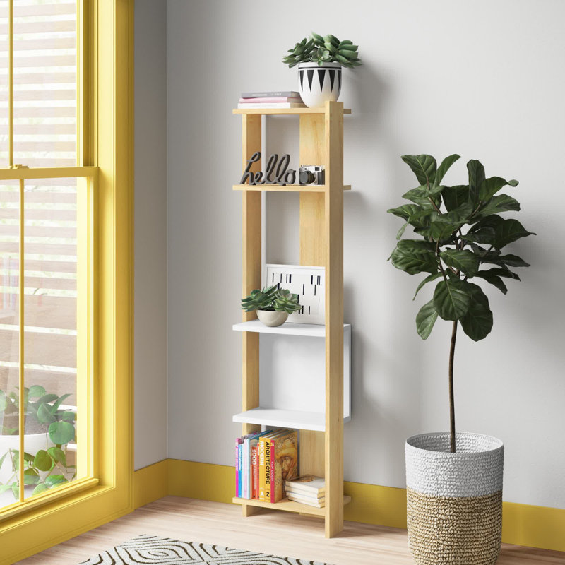Bizzell 4 Tier Geometric Bookcase Modern Display Unit for Living Room or Home Office, 165cm H x 59cm W x 26cm D, Oak/White