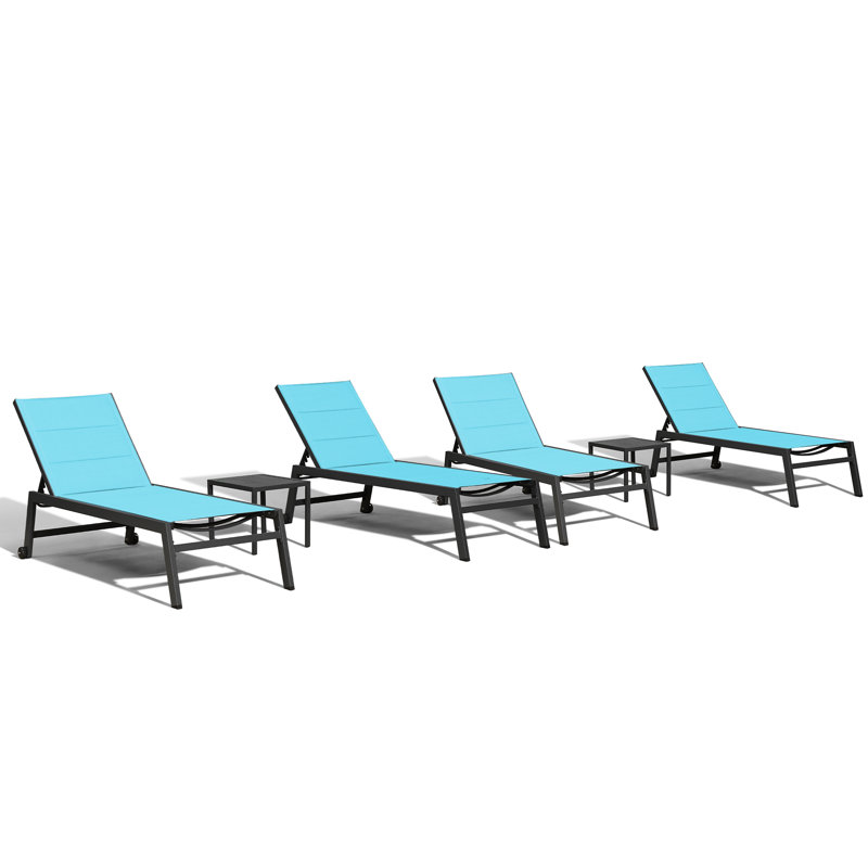 Chaise longue d'extérieur en métal avec table, Bleu turquoise