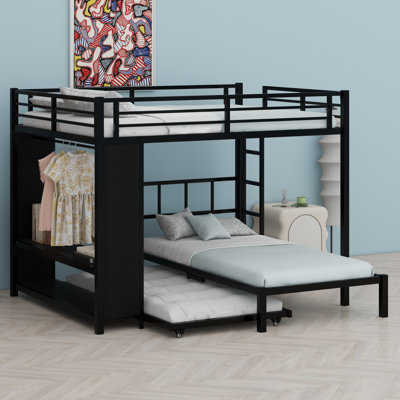 Lit superposé avec garde-robe intégrée, lit gigogne et bureau pliable