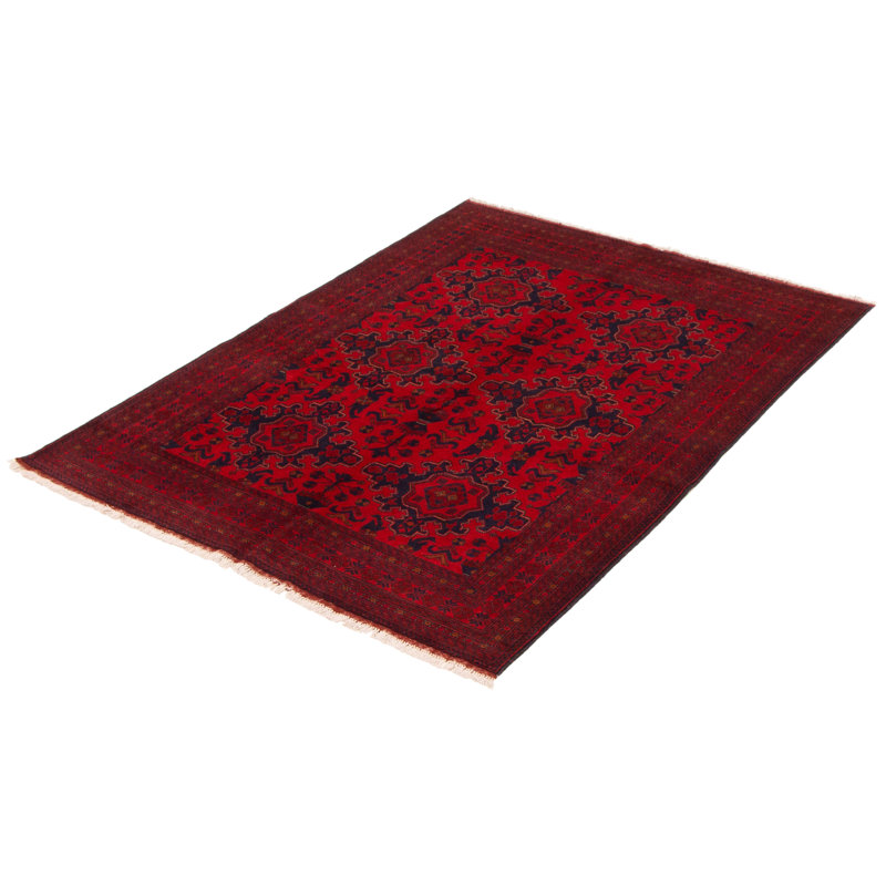 Tapis rouge noué à la main 4 pi 11 po x 6 pi 6 po Esari Turkman