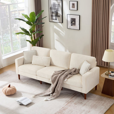 91.73'' Upholstered Square Arm Sofa Beige Chenille