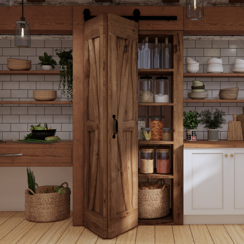 Hadria Single Bi-Folding System Solid Oak Barn Door, Brown Oil