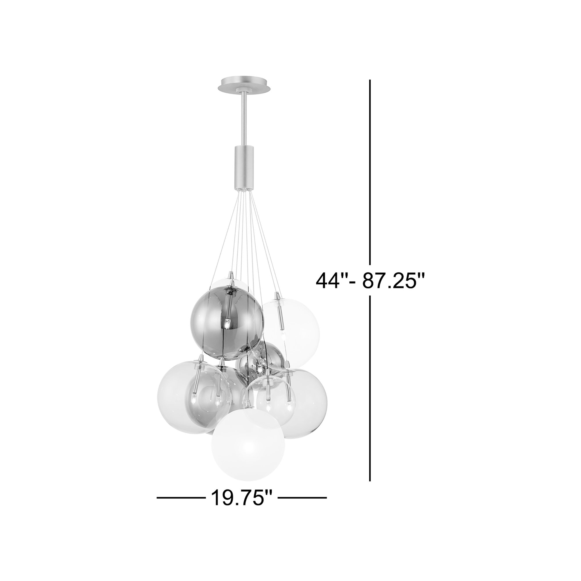 Alhowra 9 Light Glass Steel Dimmable Pendant, Clear/Smoke/Amber, Gold