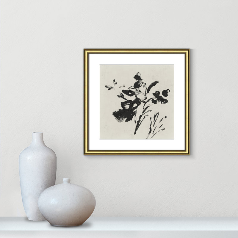 «Frony Black Florals II» par Isabelle Z - peinture encadrée, H 18,25 po x l 18,25 po, Or