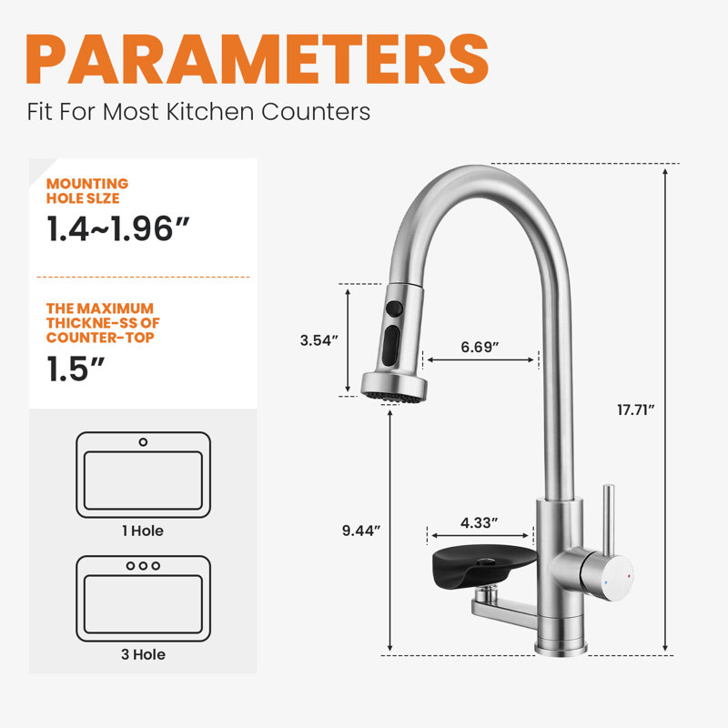 3-In-1 Kitchen Faucet With Built-In Glass Rinser, High-Arc Pull-Down Sprayer With 3 Spray Modes, 360° Swivel Kitchen Sink Faucet, 1 Or 3 Hole Installation