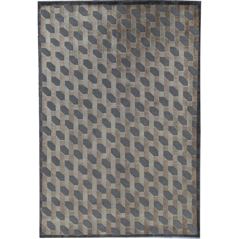 Hand-Knotted High-Quality Taupe Area Rug, Rectangle 5'6" x 7'9"