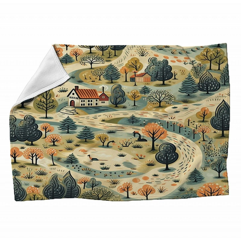 Machine Printed Throw Blanket, 60" L x 50" W, Geometric, Blue/Orange/Red