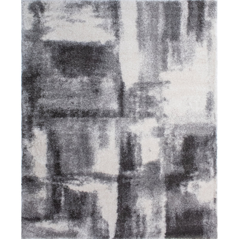 Alban Abstract Shag Charcoal Area Rug, Rectangle 12'2" x 15'2"