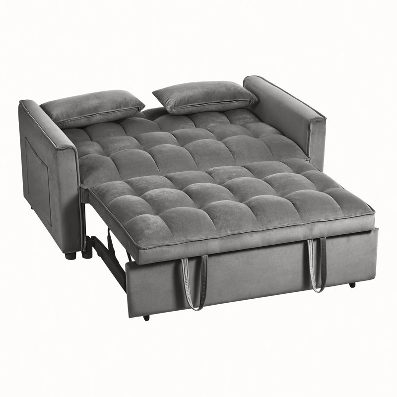 Canapé-lit convertible rembourré 3 en 1 avec 2 coussins, Velours côtelé rose, H 32,3 po x l 55,1 po x P 33,1 po