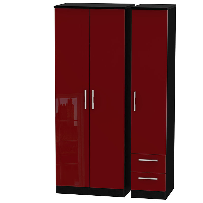 Yvette 3 Door Manufactured Wood Wardrobe, Black, 197 cm H x 111 cm W x 53 cm D