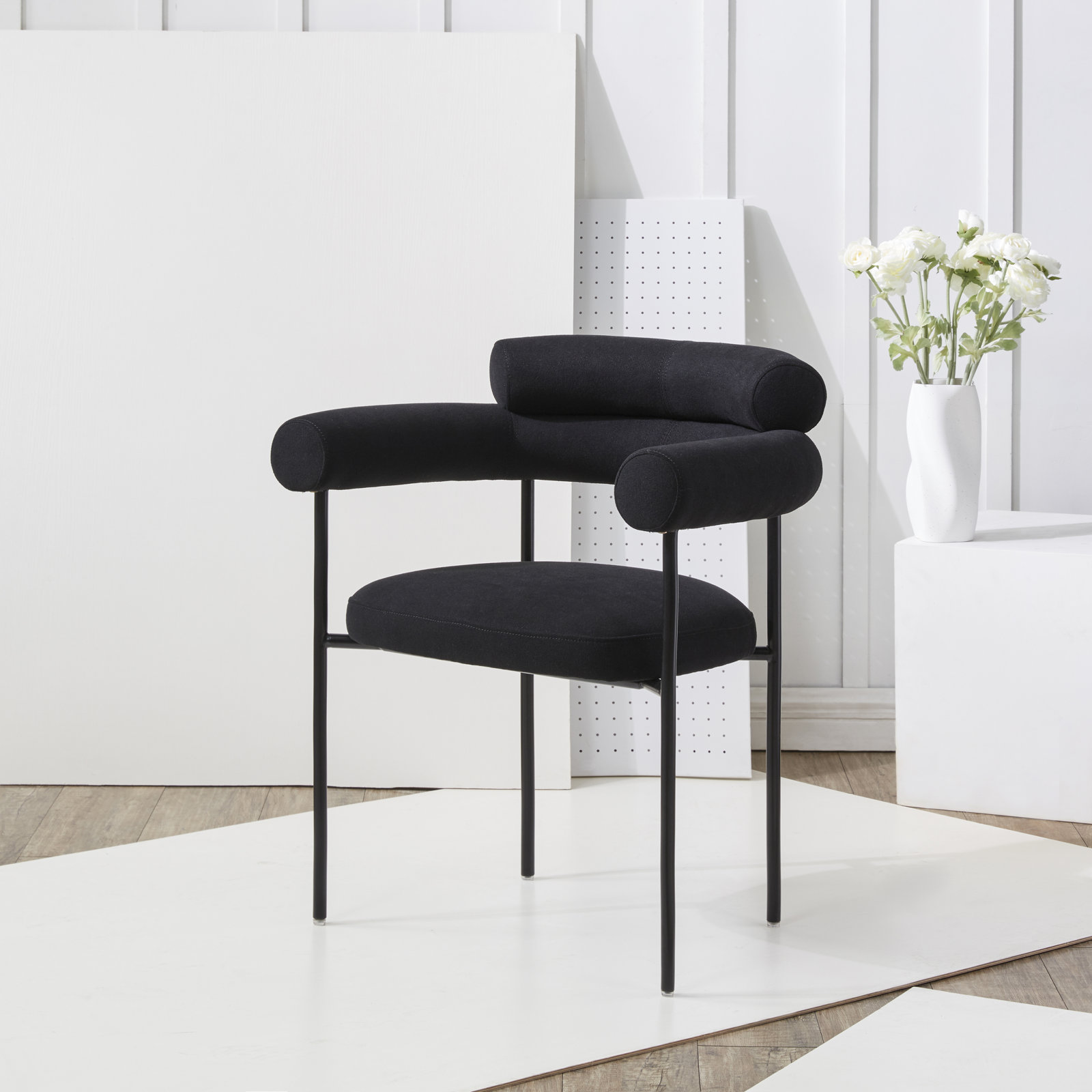 Bellport Curved Back Dining Chair, Black Linen