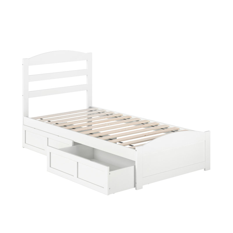 Elliana Solid Wood Platform Bed with Footboard & Storage Drawers, White, Twin