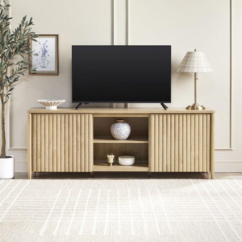 Meuble télé scandinave avec rangement ouvert, 70.5", Chêne côtier
